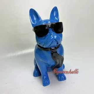 Französische Bulldogge Sonnenbrille Deko Figur Statue Skulptur Hund Pop Art Kunst - blau - ca. L 19 x H 36 x T 26 cm