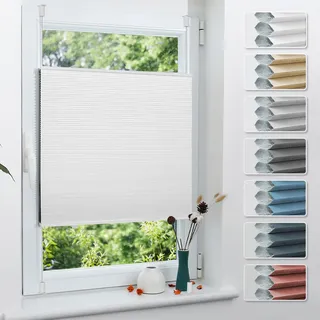 Grandekor Verdunklungsplissee Wabenplissee ohne Bohren Weiß-Weiß 40x100cm (BxH) Klemmfix Plissee ohne Bohren Verdunkelung Thermo Rollo Wärmedämmung, Privatsphäre - & Sonnenschutz