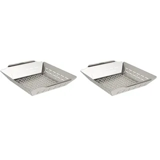 Weber Deluxe Grillkorb - Groß (35 x 30cm), Hitzebeständige & spülmaschinenfeste BBQ Grillschale aus Edelstahl, Ideal für Beilagen (Fleisch, Gemüse), für alle Grilltypen geeignet - Silber (6434)