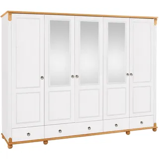 Home Affaire Kleiderschrank »Tessin« B/H/T ca. 245/191/59 cm, Breite 245 cm, Kiefer massiv, mit Spiegel Home affaire weiß/honig