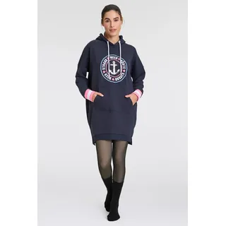 Zwillingsherz Sweatkleid »"Zuhause am Strand"« Kängurutasche mit Kapuze, Känguruhtasche, Pailletten, Neonstreifen, Seitenschlitze, blau