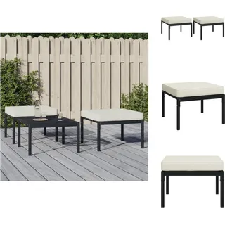 vidaXL Gartenhocker mit Sandfarbigen Kissen 2 Stk. 60x60x35 cm Stahl - Gartensofaelemente - Schwarz