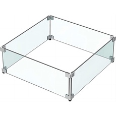 MESIDA 50 x 50 x 15 cm Feuerstelle, Glas-Windschutz, gehärtetes Glas, Feuerstelle, Tischschild, dick und stabil, mit harter Aluminium-Eckhalterung und Gummifüßen