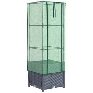 Hochbeet mit Gewächshaus-Aufsatz Rattan-Optik Blaugrau 40 x 139 x 40 cm