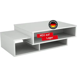 moebel17 Couchtisch Beistelltisch Wohnzimmertisch Sofatisch modern, Weiß, Holz, mit Ablagen, viel Stauraum, Designertisch, 105 x 60 cm