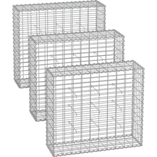 SONGMICS Drahtkorb Gabione, 100 x 90 x 30 cm, Metall-Steinkorb, 3er Set - Silber