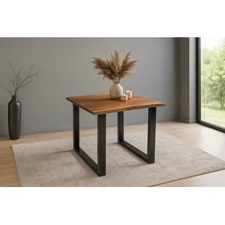 Esstisch Baumkante massiv Akazie nussbaumfarben 90 x 90 schwarz QUINN - Braun