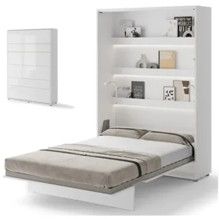 LenArt Schrankbett 120 x 200 Vertikal LENART Bed Concept Wandklappbett Bett BC-02 - 131 cm X 217 cm - Weiß Hochglanz