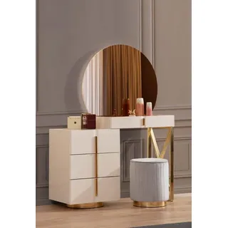 Beiger Schminktisch Edelstahl Möbel Schlafzimmer Sitzhocker 2tlg Set