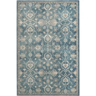 SAFAVIEH Traditionell Teppich für Wohnzimmer, Esszimmer, Schlafzimmer - Sofia Collection, Kurzer Flor, Blau und Beige, 91 X 152 cm