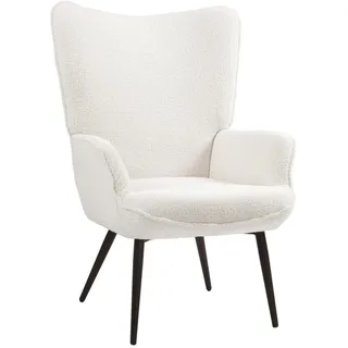 Homcom Ohrensessel gepolsterter Relaxsessel mit Armlehne, Metallbeine, Sessel im Modern-Stil, Loungesessel für Wohnzimmer, Schlafzimmer, Cremeweiß