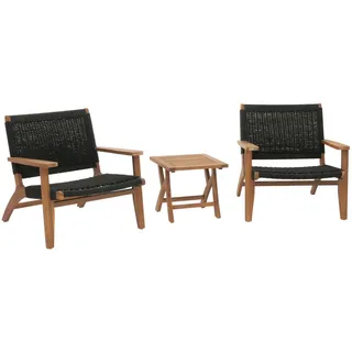 MCW Lounge-Garten-Garnitur MCW-N49, Balkon-Set Sitzgruppe Sessel, Seilgeflecht Rope Holz Akazie MVG-zertifiziert, schwarz