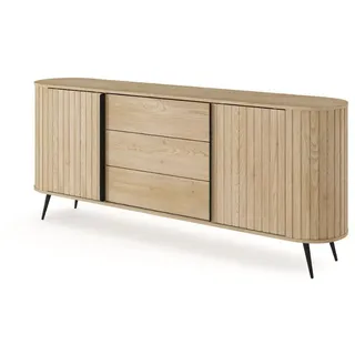 Kommode LIVO 196 cm – Eiche Cremona, moderne Kommode mit Schiebetüren - Beige