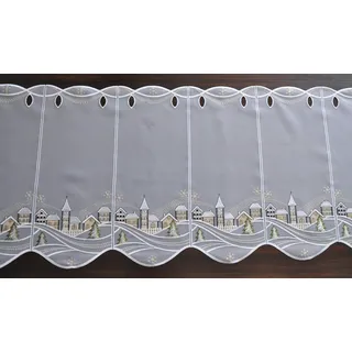 Panneaux STICKEREIEN PLAUEN "Weihnachtsdorf" Gr. 5, bunt (weiß, schwarz, beige), B:210cm H:40cm, Polyester, Gardinen, Panneaux, Kurzgardine "Weihnachtsdorf"