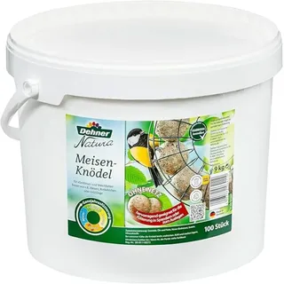 Dehner Natura Vogelfutter | Wildvogelfutter | Meisenknödel ohne Netz | energiereiches Premium Ganzjahresfutter | Fettfutter mit Nüssen | für Meisen und Rotkehlchen | im Vorratseimer | 100 Stück | 9 kg