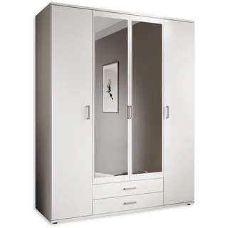 Pol-Power KARL Eleganter Kleiderschrank 4-türig mit Spiegel Garderobe« in Weiß mit Spiegeltüren - 160 x 196 x 54 cm (B/H/T)