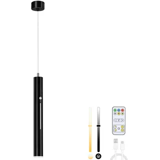 Lightsjoy Hängelampe mit Batterie 5000 mAh Akku Pendelleuchte mit Fernbedienung LED Hängeleuchte Ohne Strom Dimmbar Schwarz Lampen Hängend mit Bewegungsmelder für Küchenlampe Schlafzimmer Wohnzimmer