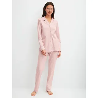CALIDA Schlafanzug "Night Lovers" 2 tlg. Knopfleiste, Pure Cotton, Interlock-Qualität, Langarm, peach rose