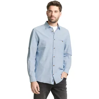 Langarmhemd TOM TAILOR, Herren, Gr. M, N-Gr, blau petrol structure, Web, Obermaterial: 100% Baumwolle, Strukturmuster, unifarben, regular fit normal, ohne Ausschnitt, mit Aufschlag Manschette, Hemden Langarmhemd, mit Brust Tasche