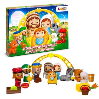 Craze Adventskalender Kinder - Weihnachtskrippe Krippenspiel - Spielkrippe Kinder mit Spielfiguren Set, Spielzeug Adventskalender ab 3 Jahre