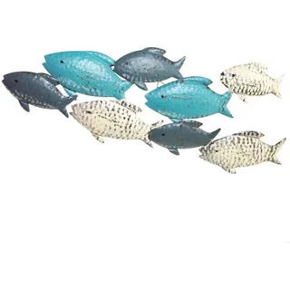 Wandbild Fische: Maritime Deko aus Metall, Wanddeko Fischschwarm, Meeres-Dekoration Badezimmer & Wohnzimmer, Meer, Strand, Sommer, Maritim, Zum Aufhängen Bad, Maritimdeko Innen, 48,5 x 23 x 2,5 cm