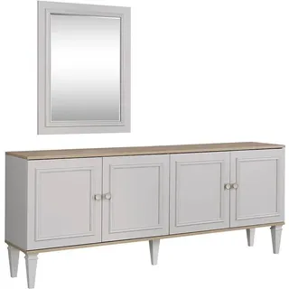 Garnitur Sideboard mit Spiegel Anrichte Kommoden Esszimmer Holz Grau - Grau