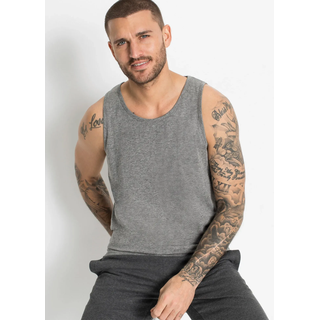 Tanktop BONPRIX, Damen, Gr. 60/62 (XXL), grau (grau meliert, anthrazit meliert, schwarz), Jersey, Obermaterial: 70% Baumwolle, 30% Viskose, mehrfarbig, meliert, unifarben, regular fit hüftbedeckend, Rundhals, Tops Tanktop, Regular Fit, Rundhalsausschnitt