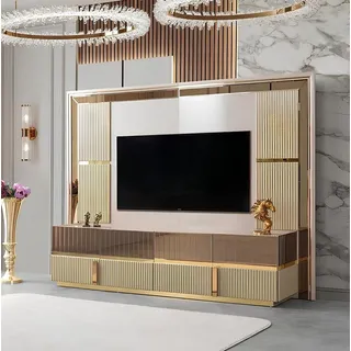aea rtv Wohnwand tv Wand Vitrine Wohnzimmer Fernseher Regal Wohnwände Schrank - Beige