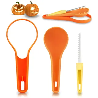 WEITAPYT Halloween Kürbis Schnitzset, 3pcs Kürbis Schnitzwerkzeug, Kurbis Schnitzmesser, Inklusive Doppelseitigem Sägemessern aus Edelstahl, Abdeckform und Kürbislöffel, Halloween-DIY-Kürbisschnitzen