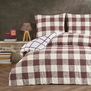 Buymax® Bettwäsche Bettbezug 155x220 cm, Kopfkissenbezug 80x80 cm 2 teilig Deckenbezug Set aus 100% Baumwolle Biber Flanell Winter mit Reissverschluss - Beige, Braun, Weiß