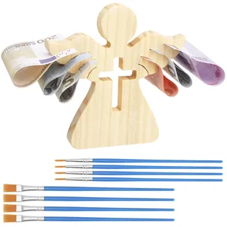APOMOONS Holzengel Angel Geschenk Mit 8 Ölmalpinsel,Holzengel mit Kreuz,Engel Holz Kommunion,Schutzengel Holz,Geldgeschenk Konfirmation,Kommunion Junge,Mädchen