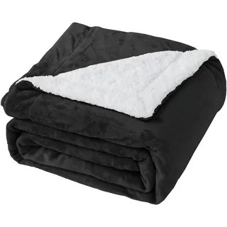 Good Nite Decke, 150 x 200 cm, wendbare Sherpa-Fleecedecke, Flauschige Polyester-Decke, weich und warm, Bettdecken für Zuhause und Reisen (schwarz, doppelt)