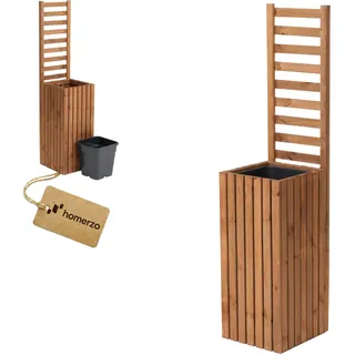 Pflanzkübel mit Rankgitter Spalier mit Pflanzkasten Blumenkasten aus Holz für Garten Balkon Terrasse Hochbeet mit 18L Kunststoff-Pflanzeneinsatz (vertikal-braun, 36x36x80 H140)