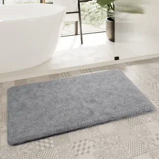 Badematte HOMIE LIVING "Porto Azzurro", grau (mittel grau), H:30mm, Polyester, Badematten, Badematte, Badteppich, uni, rechteckig & rund, waschbar, Badezimmerteppich