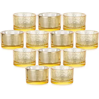 Staymoment Teelichthalter Gold Teelichtgläser Kerzengläser: 12 Stück Windlicht Klein Deko Gold Teelichter Windlichter Glas Tischdeko Hochzeit Weihnachten Adventskranz