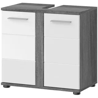 inn.furn Waschbeckenunterschrank "Bailey" weiß Hochglanz, und Rauchsilber grau Badezimmer - Weiß, Grau,
