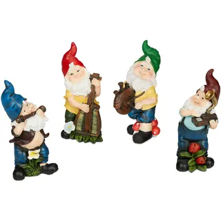 Relaxdays Gartenzwerge 4er Set Musiker 15 cm Bunt
