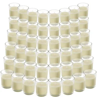 Belle Vous Votivkerze ohne Duft mit Kerzenhalter aus transparentem Glas (48 Stück) – 12 Stunden Brenndauer – Tischkerze mit Topf – ideal für Hochzeiten, Spas, Aromatherapie und Dekoration