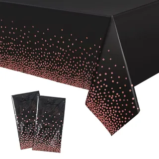 2Stück Einweg Tischdecke Schwarz/Rose Gold Punkt Kunststoff Tischdecken Rechteckig,137*274cm Tischdecke Rolle Wasserdichte Ölbeständig GartenTischtuch Papiertischdecke für Party,Geburtstag,Weihnachten