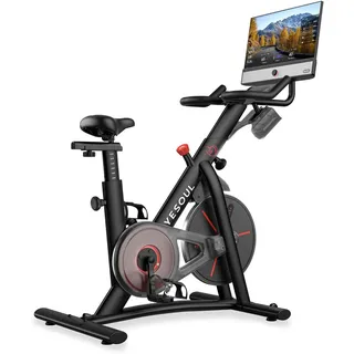 YESOUL G1M Plus Indoor Heimtrainer, Fitnessbike - Leiser Magnetwiderstand, Bequeme Sitzpolsterung, Fitnessfahrrad mit 21,5" 1080P FHD-Bildschirm - Schwarz