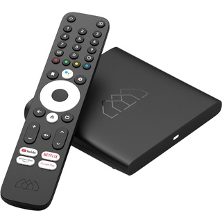 Homatics Zertifizierte AndroidTV 4K Homatics BoxQ S mit DVB-S2 Satelliten Tuner, Dualband W-LAN, Bluetooth, USB Anschluss, Mediaplayer, MicroSD, Google PlayStore, Netflix, YouTube & Prime Video vorinstalliert