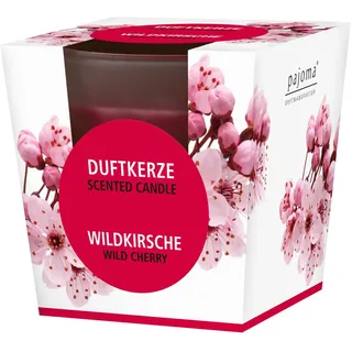 pajoma® Duftkerze, Wildkirsche - im satinierten Glas | 120g Wachsgewicht, Brenndauer: 25 Stunden, in edler Geschenkverpackung | Premium Qualität