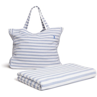 Möve Beach Set bestehend aus Strandtasche und Decke 180 x 150 cm aus 100% Baumwolle, Snow/Cornflower