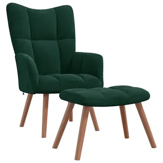 vidaXL Sessel mit Hocker, Holzbeine 61,5/69/95,5 cm aus Samt Dunkelgrün , Grün , Kautschukholz , Rechteckig , 61.5x95.5x69 cm , Wohnzimmer, Sessel, Relaxsessel