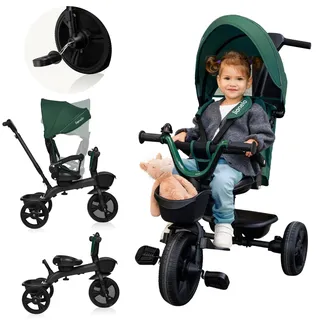 lionelo Kori Dreirad mit Schubstange für Kinder ab 1,5 bis 5 Jahre, drehbarer Sitz, Magnesium-Rahmen, wartungsfreie Gummiräder, freies Rad, abnehmbares Vordach