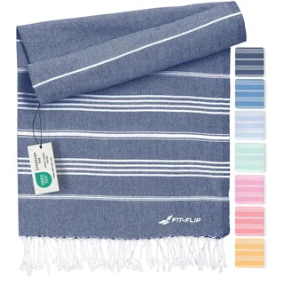 Fit-Flip Hamamtuch aus 100% Baumwolle – saugfähig und schnelltrocknend – türkisches Saunatuch, Strandtuch, Duschtuch, Badetuch, Yogatuch – Navy – 100x200cm Sultan