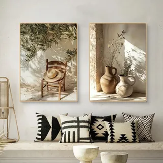 TROYSINC 2er Mediterrane Pflanzen Poster Set, Zitronenbaum Olivenbaum Bilder Set, Aesthetic Wandbilder Wohnzimmer Wanddeko für Wohnzimmer Schlafzimmer, ohne Rahmen (50x70cm,B)