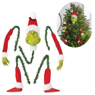 SYFUNLV Grinch Weihnachtsbaumschmuck 5Stück, Hängende Ornamente Elfenkopf Arm Bein, Weihnachtsdeko Anhänger für Zuhause Party Feiertage