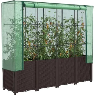 vidaXL Hochbeet mit Gewächshaus-Aufsatz Rattan-Optik 160x40x153 cm - Braun