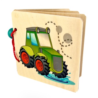 Hess Holzspielzeug 14314 - Bilderbuch Auto aus Holz, handgefertigt, geeignet für Kinder ab 6 Monaten, ca. 9 x 9 x 2 cm, mit Fahrzeug-Motiven, Farben auf Wasserbasis